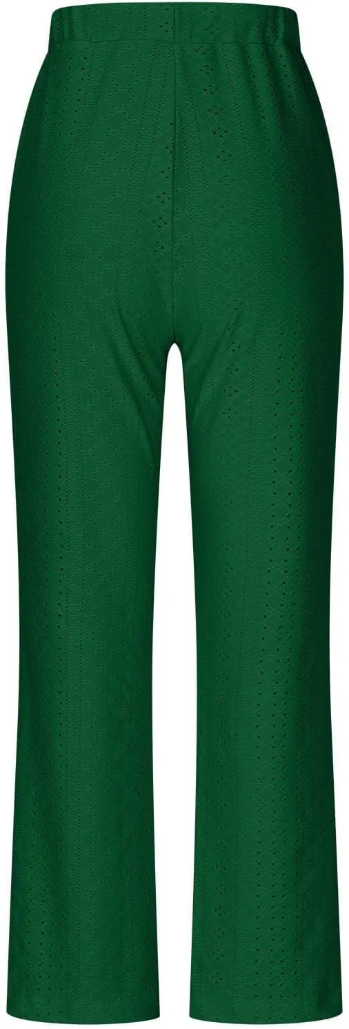Womens Wide Leg Pants Hollow Out Yoga Pants Drawstring High Waisted Pants Solid Color Loose Casual Pant with Pockets