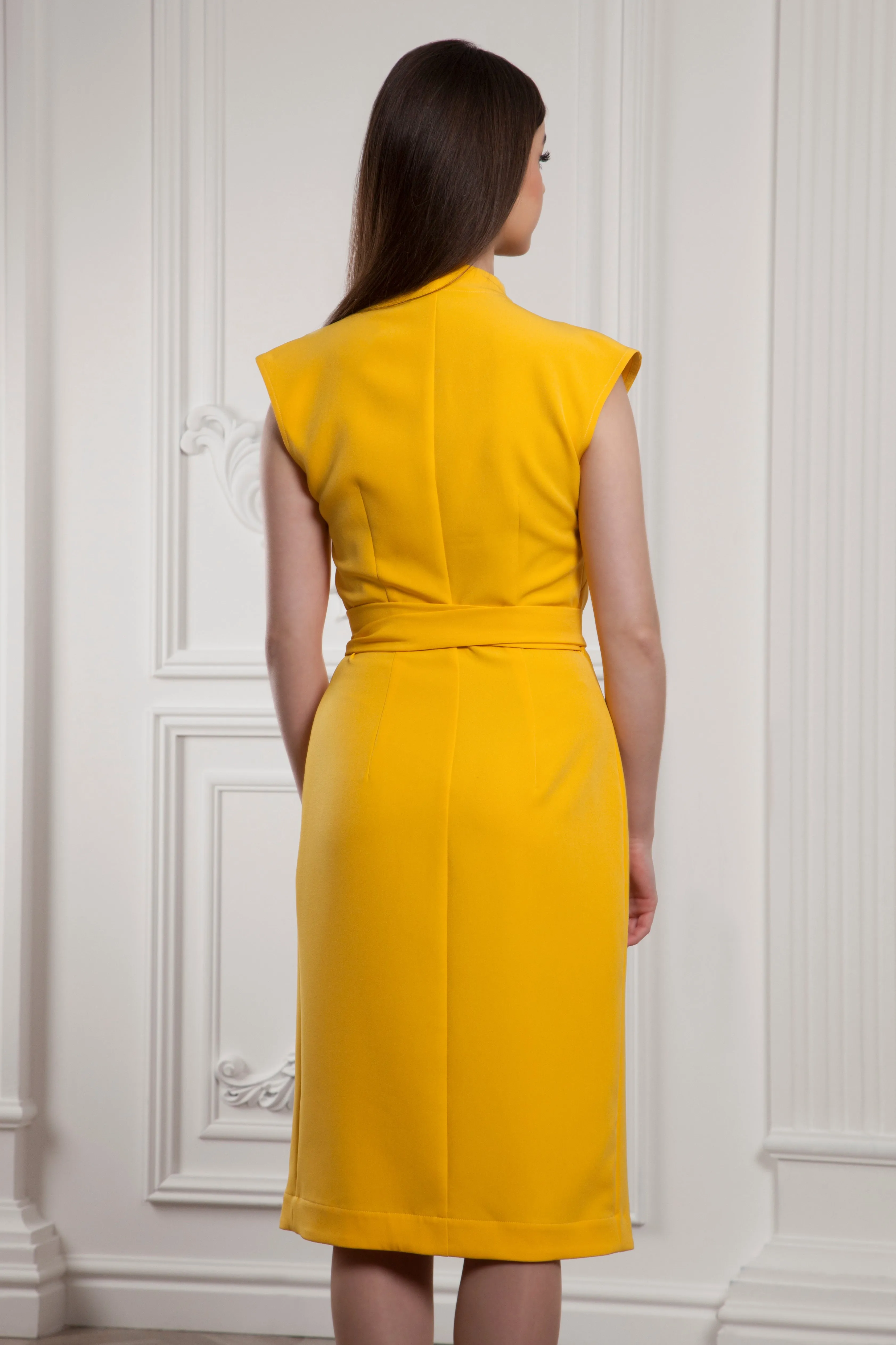 Yellow wrap midi dress