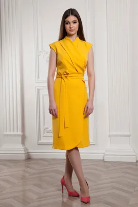 Yellow wrap midi dress