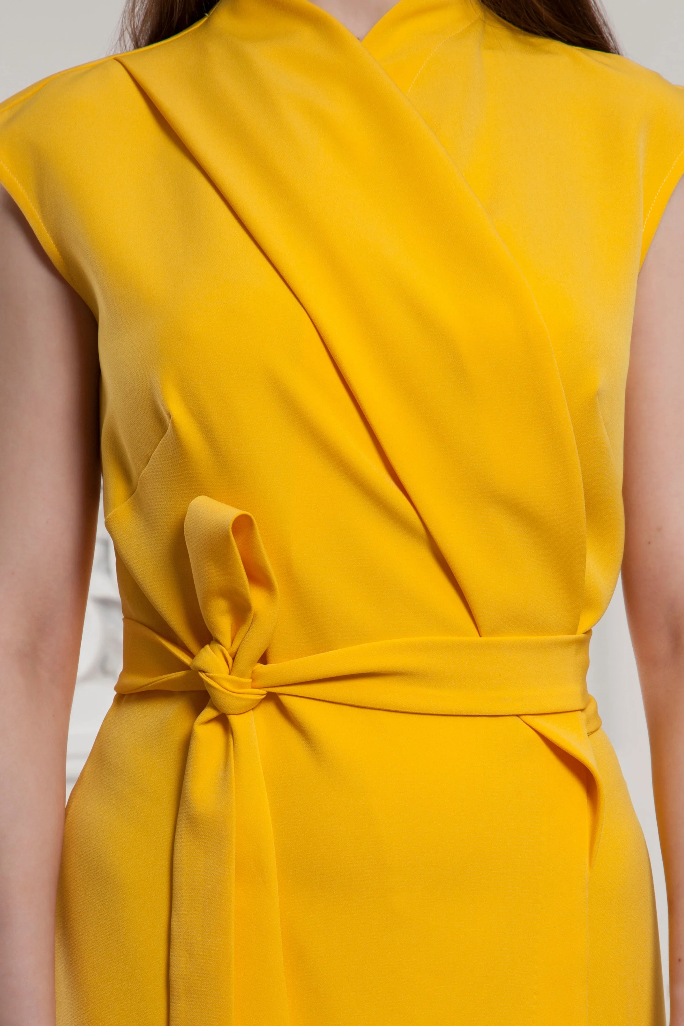 Yellow wrap midi dress